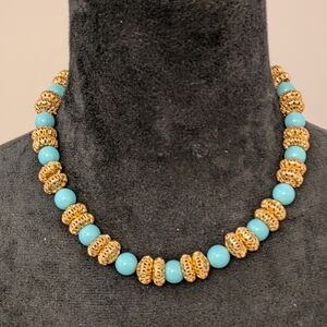 Elegant Blue And Gold Tone 17" Necklace